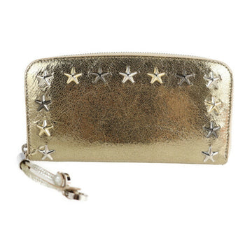 JIMMY CHOO FILIPA Philippa Long Wallet Leather Metal Gold CHAMPAGNE Star Studs Round Zipper