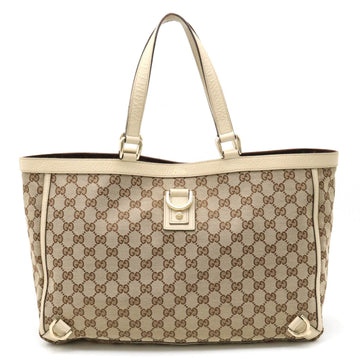 GUCCI Abbey GG Canvas Tote Bag Large Leather Khaki Beige Light 141472