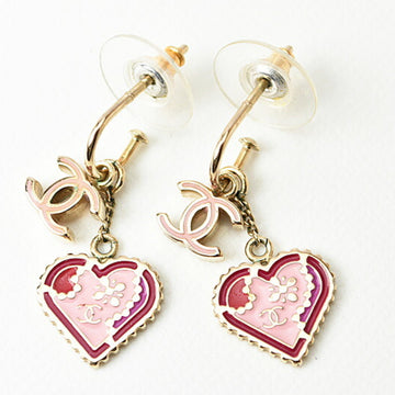 CHANEL earrings  swing CC mark heart motif pink gold