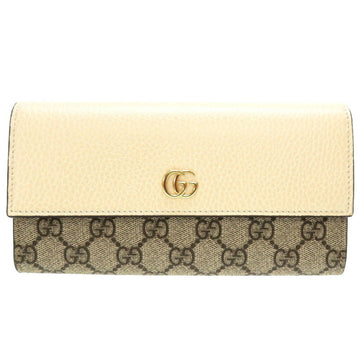 GUCCI GG Marmont 456116 Continental Supreme Leather Beige White Bifold Long Wallet