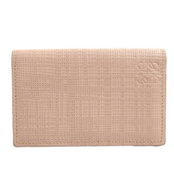 LOEWE Linen Leather Anagram Bifold Card Case Business Holder Pink Beige Women's