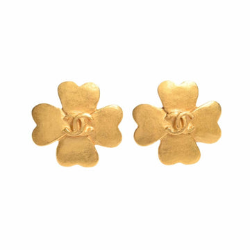 CHANEL Clover Motif Coco Mark Earrings Gold Women's