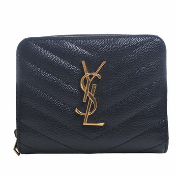 SAINT LAURENT Leather Monogram Round Bifold Wallet 668288 Black Ladies