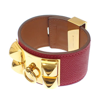 HERMES Bracelet Collier de Chien Women's Leather Red Size S P stamp Manufactured around 2012