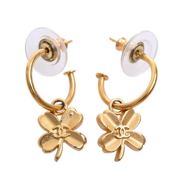 CHANEL Clover Motif Coco Mark Earrings Gold Women's