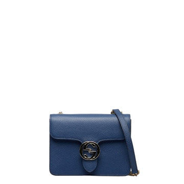 GUCCI Interlocking G Chain Shoulder Bag 510304 Blue Leather Women's