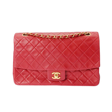 CHANEL Matelasse Chain Shoulder Single Flap Red Ladies Lambskin Bag