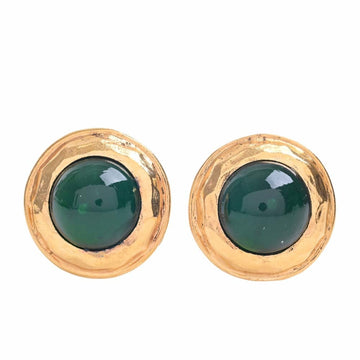 CHANEL Gripore Colored Stone Earrings Gold/Green Women's