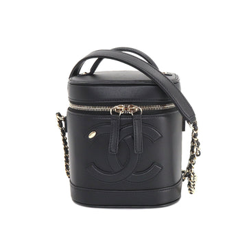 CHANEL vanity 2way hand chain shoulder bag leather black AS0323 gold metal fittings Vanity Bag