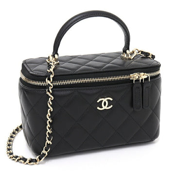 CHANEL Vanity Case Chain Shoulder Bag Matelasse Lambskin AP2199 Black No Cash on Delivery