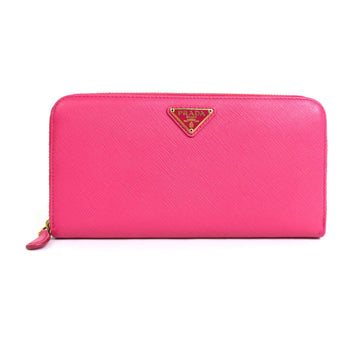PRADA round zipper long wallet leather pink gold ladies