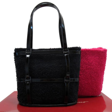 SALVATORE FERRAGAMO handbag black x pink cotton patent leather