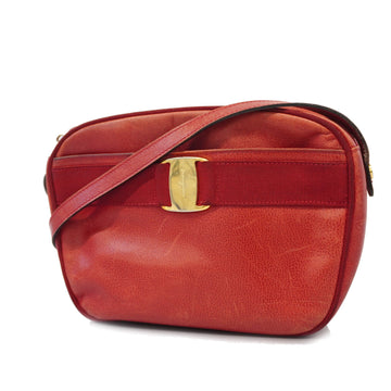 Salvatore Ferragamo Vara Shoulder Bag Women's Leather Shoulder Bag Red Colo