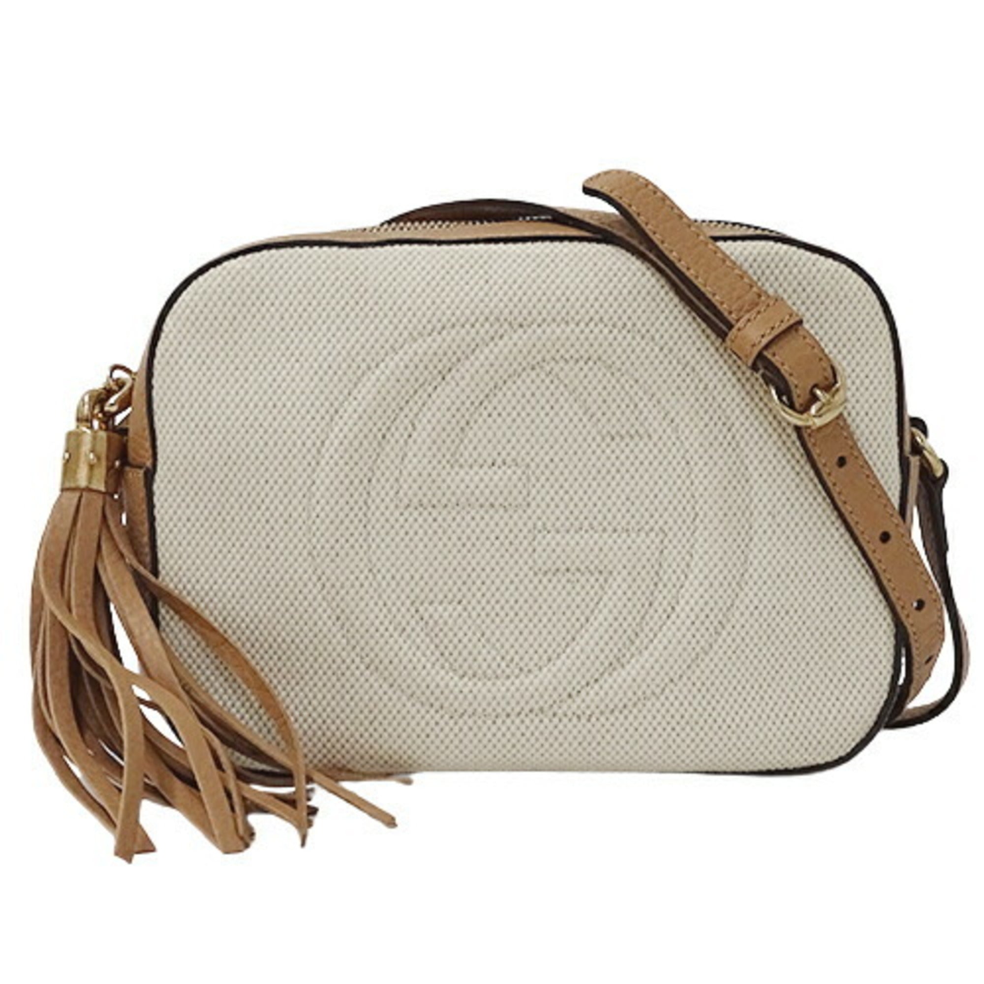 GUCCI Bag Ladies Shoulder Soho Disco Canvas Leather White Beige 308364