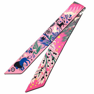 HERMES Twilly Baguette Sous le Charme d'Orphee Scarf Muffler Attracted by the charm of Orpheus 2022 POCKET Rose/Blue/Black [Rose/Bleu/Black] 100% Silk