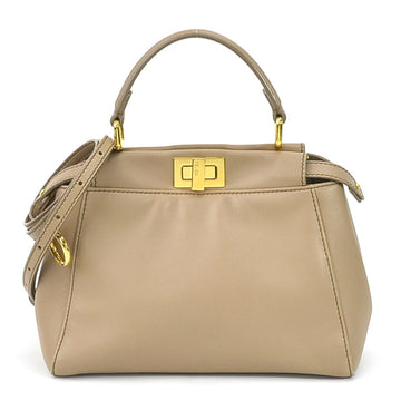 FENDI Handbag Diagonal Shoulder Bag Peekaboo Mini Leather Beige Gold Women's