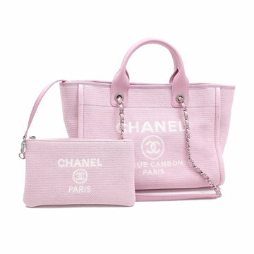CHANEL Tote Bag Deauville Line Small Shopping Ladies Pink Canvas Leather AS3257 2WAY Hand