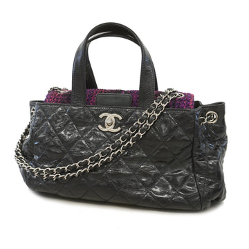 Chanel 2WAY bag portobello tweed/leather black silver metal