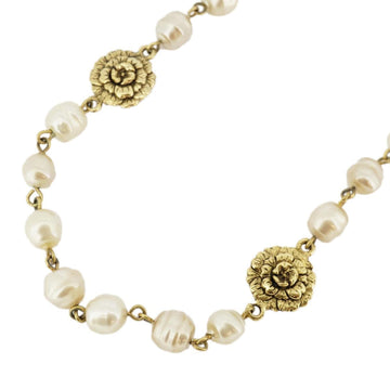 CHANEL Necklace Coco Mark Camellia Fake Pearl GP Plated Gold Ladies