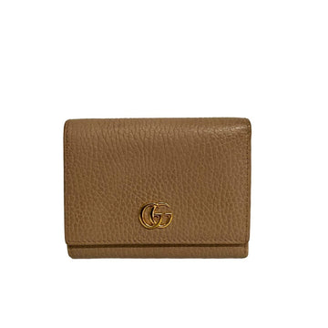 GUCCI Petit Marmont Double G GG Logo Metal Fittings W Hook Leather Genuine Trifold Wallet Mini Pink Beige