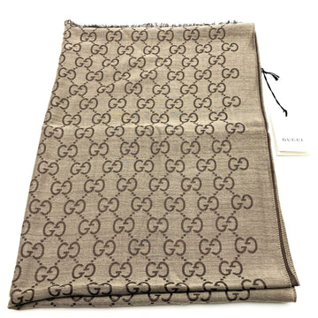 GUCCI GG Pattern Stole Muffler Scarf Brown Beige Wool Silk Ladies Men's Fashion 165903