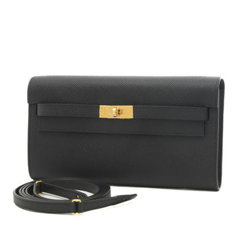 HERMES Kelly Wallet Too Go Epson Black Gold Hardware B Stamped