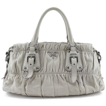 PRADA Nappa Goful Handbag BN1407 Lambskin Pomise Made in Italy Beige Zipper Women's