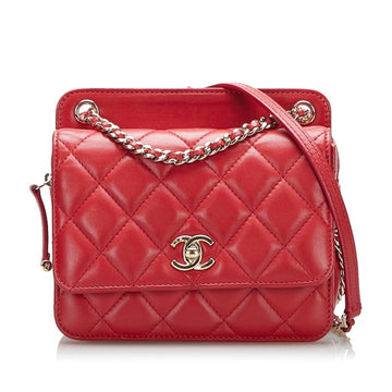 Chanel Matelasse Coco Mark Chain Shoulder Bag Red Lambskin Ladies CHANEL