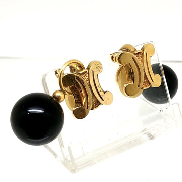 CELINE Earrings 750 Macadam Motif Onyx Gold Women's Accessories Jewelry