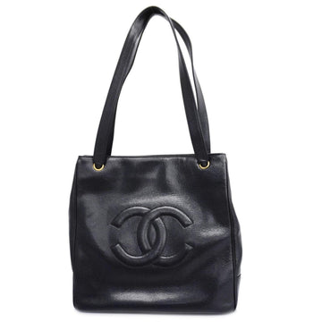 CHANEL tote bag caviar skin black gold hardware ladies