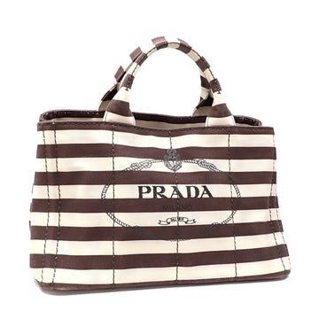 PRADA Tote Bag Canapa Women's Brown White Canvas B2642B Hand Border A210268