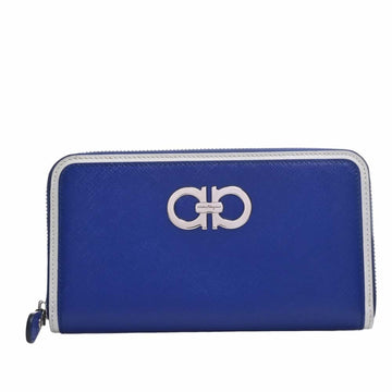 SALVATORE FERRAGAMO Ferragamo Leather Gancini Round Long Wallet 614221 Blue Ladies