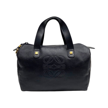 LOEWE Anagram Logo Leather Genuine Handbag Tote Bag Mini Boston Navy