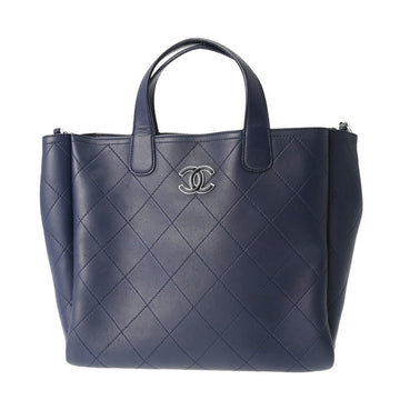 CHANEL Chain Tote Blue Women's Leather Bag