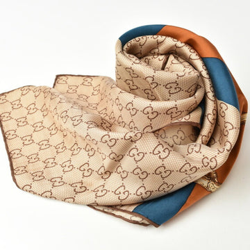 GUCCI Scarf Muffler  Silk Beige Brown GG Pattern Sherry Line 218278