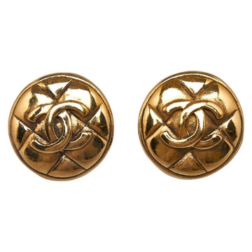 CHANEL Matelasse Coco Mark Round Earrings Gold Plated Women's