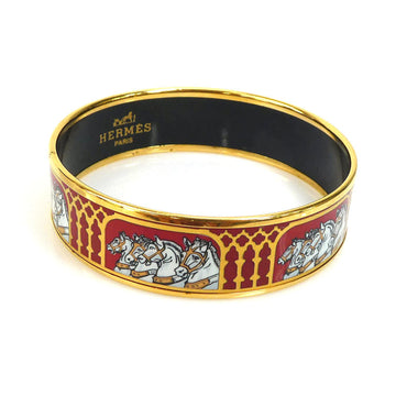 HERMES Bangle Bracelet Email Metal/Enamel Gold/Red/White Women's