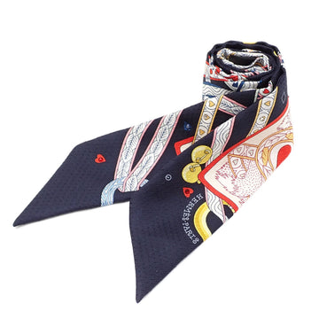 HERMES Scarf Muffler Twilly Ladies Silk Rhinestone Navy 063959S 01 Pique Dame de Coeur Playing Card Pattern