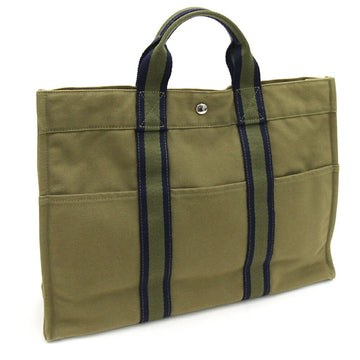 HERMES Handbag Four Tote MM Olive Cotton Canvas Bag Men's Women's