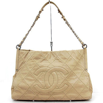 CHANEL Wild Stitch Leather Shoulder Bag One Sparkle Beige Ladies