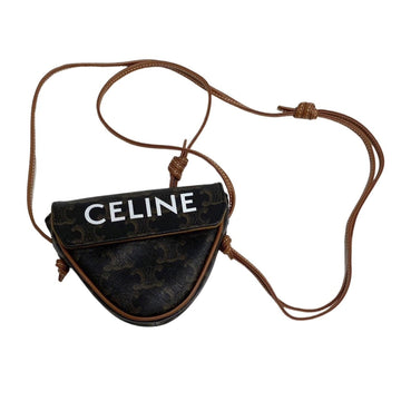 CELINE Triangle Bag Triomphe Canvas Pattern Logo Leather Mini Shoulder Brown 32608