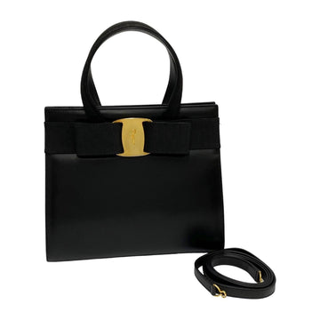 SALVATORE FERRAGAMO Vara Ribbon Genuine Leather Calf Handbag Mini Tote Bag Black