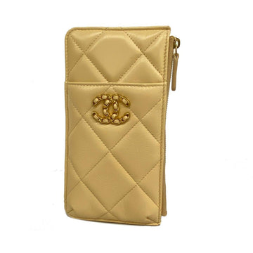 CHANEL Long Wallet Matelasse 19 Lambskin Beige Women's