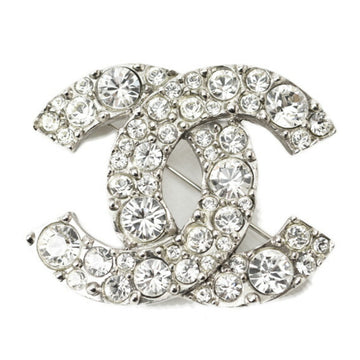 CHANEL brooch pin here mark rhinestone silver