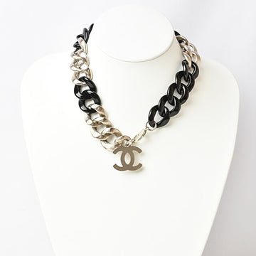 CHANEL choker necklace short  coco mark black silver