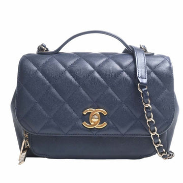 CHANEL Caviar Skin Matelasse Business Affinity Coco Mark 2WAY Chain Shoulder Bag Navy Ladies