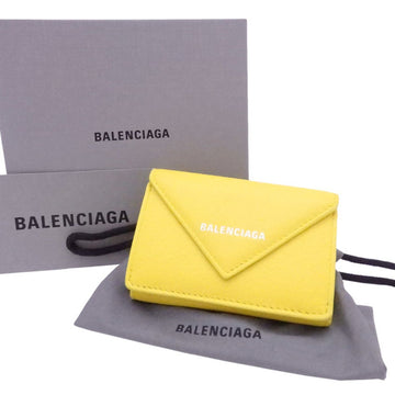 Balenciaga Wallet Paper Yellow Leather Tri-Fold Women's