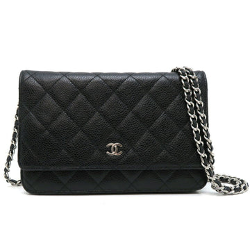 CHANEL Matelasse Chain Women's Shoulder Bag A33814 Caviar Skin Black