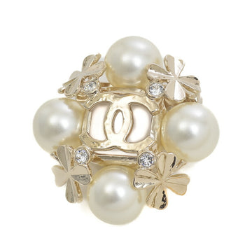 CHANEL Brooch Coco Mark Clover Pearl/Rhinestone Gold G22S