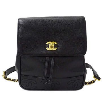 Chanel Bag Triple Coco Ladies Rucksack Backpack Caviar Skin Black